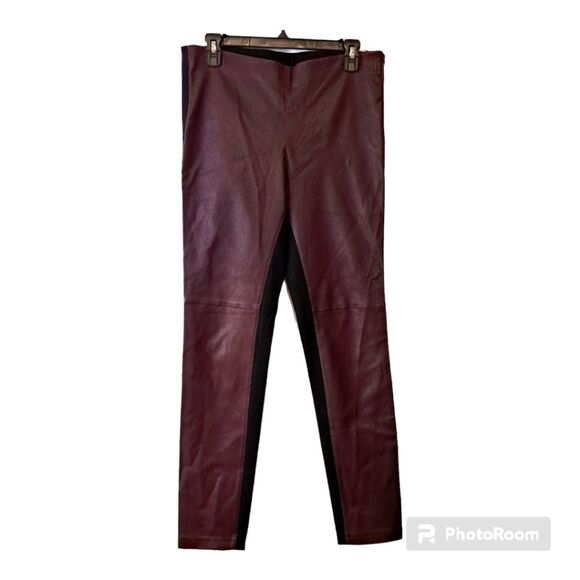 Vintage Tommy Hilfiger Dark Red Brown Leather Pants with Black Fabric - Sz 10 - Picture 1 of 14